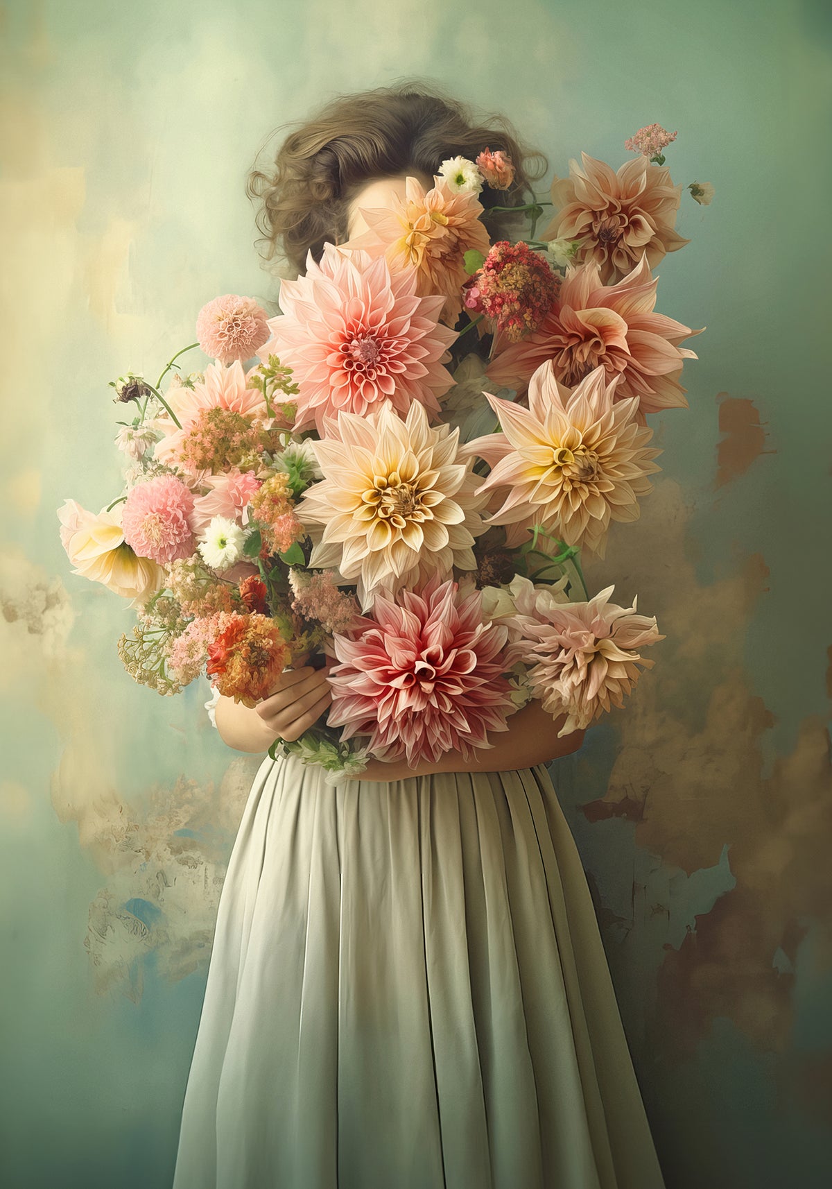 Dahlias in Vintage Green